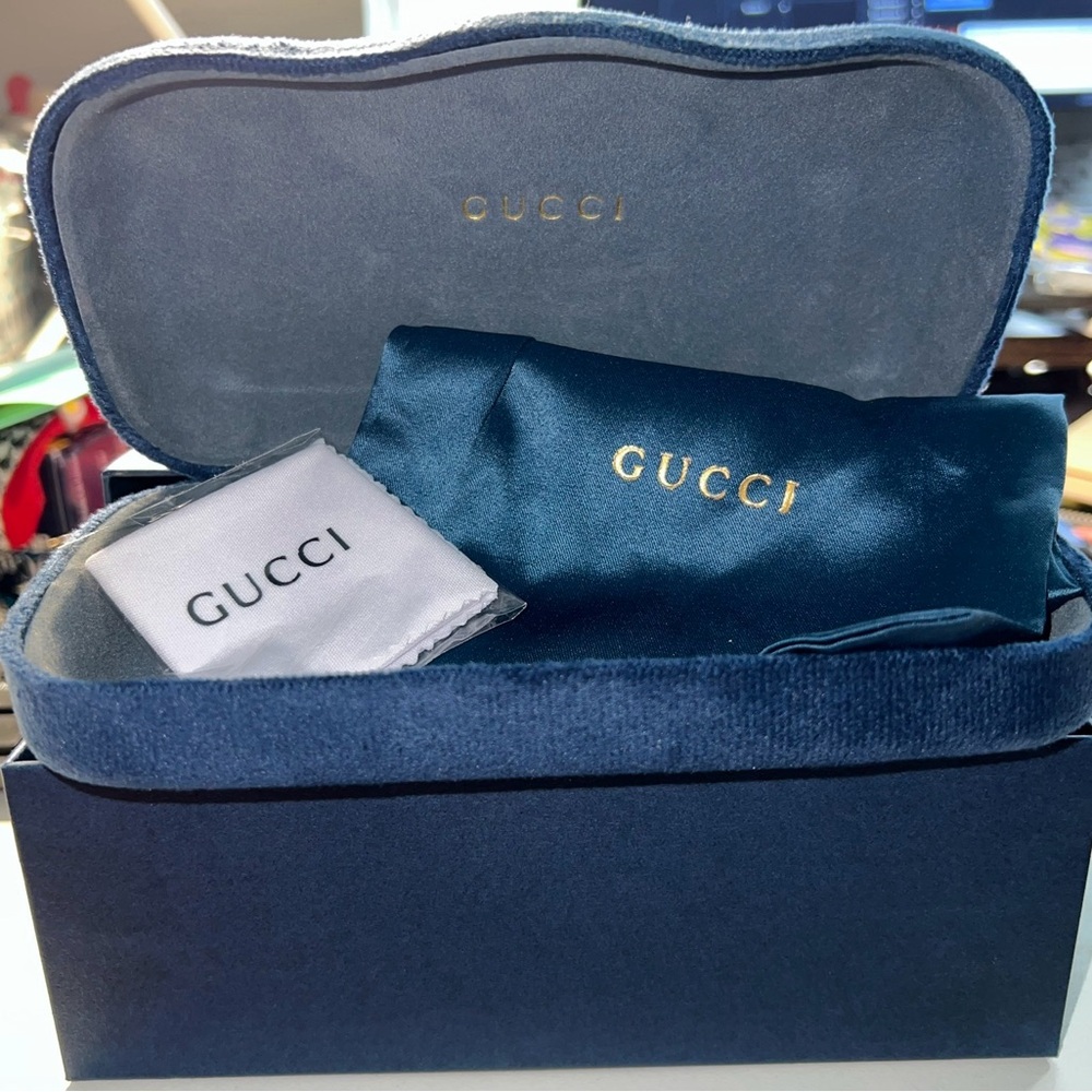Gucci Navy Velvet Box with Gold Accents